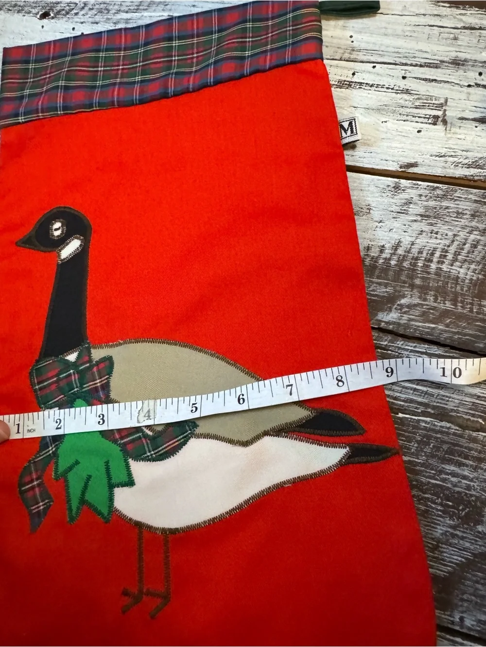 Source Unknown Red Holiday Goose Stocking with Plaid Cuff